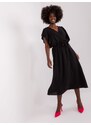 Fashionhunters Černé midi šaty s páskem na zavazování