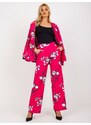 Fashionhunters Fuchsiové široké látkové kalhoty s růžičkami z obleku