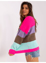 Fashionhunters Fluo růžový a hnědý oversized svetr s vlnou