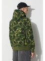 Bavlněná mikina A Bathing Ape pánská, zelená barva, s kapucí, vzorovaná