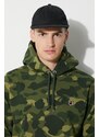 Bavlněná mikina A Bathing Ape pánská, zelená barva, s kapucí, vzorovaná