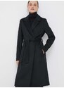 Vlněný kabát Calvin Klein černá barva, přechodný, dvouřadový