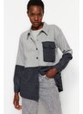 Trendyol Gray Color Blocked Pocket Oversize / Wide Fit Woven Shirt