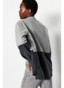 Trendyol Gray Color Blocked Pocket Oversize / Wide Fit Woven Shirt