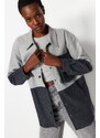 Trendyol Gray Color Blocked Pocket Oversize / Wide Fit Woven Shirt