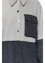 Trendyol Gray Color Blocked Pocket Oversize / Wide Fit Woven Shirt