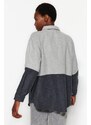 Trendyol Gray Color Blocked Pocket Oversize / Wide Fit Woven Shirt