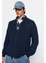 Trendyol Indigo Regular Fit Zippered Pocket Basic Anti-pilling Knitwear Cardigan