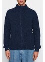 Trendyol Indigo Regular Fit Zippered Pocket Basic Anti-pilling Knitwear Cardigan