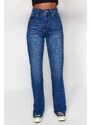Trendyol modré džíny s vysokým pasem a širokými nohavicemi