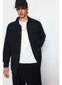 Trendyol Men's Black Regular Fit Shirt Collar Waffle Textured Shirt Jacket with Pocket