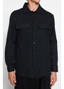 Trendyol Men's Black Regular Fit Shirt Collar Waffle Textured Shirt Jacket with Pocket