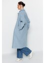 Trendyol Blue Oversized Wide Cut Long Wool Cachet Coat