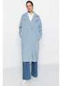 Trendyol Blue Oversized Wide Cut Long Wool Cachet Coat