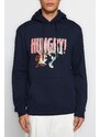 Trendyol Navy Blue Men's Looney Tunes Printed Regular/Regular Cut Hooded Sweatshirt