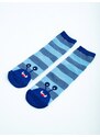 Non-slip Shelvt Kids Socks With Blue Striped Monster