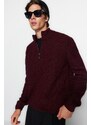 Trendyol Claret Red Men's Regular Fit Half Turtleneck Zippered Collar Sweater