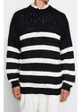 Trendyol Black Unisex Oversize Fit Wide Fit Hair Knit Striped Anti-Pilling Knitwear Sweater