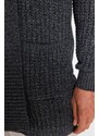 Trendyol Dark Gray Regular Fit Shawl Collar Long Knitwear Cardigan