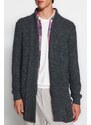 Trendyol Dark Gray Regular Fit Shawl Collar Long Knitwear Cardigan