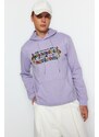 Trendyol Lilac Men's Regular/Normal Fit Hooded Text Printed Sweatshirt