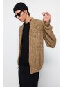 Trendyol Men's Mink Regular Fit Zippered Pocket Basic Anti-pilling Knitwear Cardigan