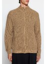 Trendyol Men's Mink Regular Fit Zippered Pocket Basic Anti-pilling Knitwear Cardigan