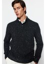 Trendyol Anthracite Regular Fit Buttoned Turtleneck Nopple Knitwear Sweater