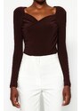 Trendyol Brown Padded Drape Detailed Fitted/Sleepy, Flexible Knitted Bodysuit