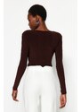 Trendyol Brown Padded Drape Detailed Fitted/Sleepy, Flexible Knitted Bodysuit