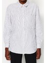 Trendyol Gray Striped Pocket Detailed Oversize/Wide Fit Woven Shirt