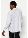 Trendyol Gray Striped Pocket Detailed Oversize/Wide Fit Woven Shirt