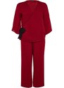 Trendyol Curve Burgundy Double Breasted Collar Tied Woven Pajamas Set