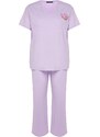 Trendyol Curve Lilac Printed, Pocket Detailed, Knitted Pajamas Set