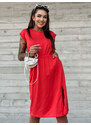 BASIC Červené midi šaty s rozparkem -red Červená