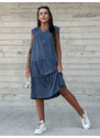 Fashionhunters Prachově modré bavlněné šaty s výstřihem do V od MAYFLIES