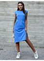 BASIC Modré midi šaty s rozparkem -blue Světle modrá