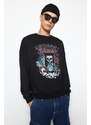 Trendyol Black Oversize/Wide-Fit Crew Neck Rock Theme Sweatshirt