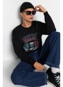 Trendyol Black Oversize/Wide-Fit Crew Neck Rock Theme Sweatshirt