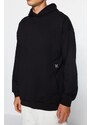 Trendyol Black Oversize/Wide-Fit Hooded Tiny Embroidery Detail Thick Sweatshirt