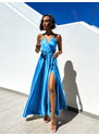 Erikafashion Světle modré dlouhé lesklé šaty PERFECTLY