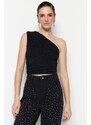 Trendyol Black Crop Lined Knitted Shimmer Bustier