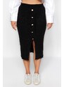 Trendyol Curve Black Gold Button Detailed Corduroy Knit Skirt