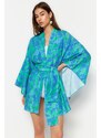 Trendyol Abstract Patterned Belted Mini Woven Kimono & Kaftan