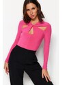 Trendyol Fuchsia Cut Out and Gathered Detail Fitted Bodysuit with Flexible Snaps Knit Body