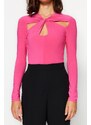 Trendyol Fuchsia Cut Out and Gathered Detail Fitted Bodysuit with Flexible Snaps Knit Body