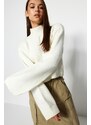 Trendyol Ecru Crop Soft Textured High Neck Knitwear Sweater