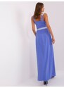 Fashionhunters Tmavě modré maxi večerní šaty s krajkou