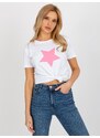 Fashionhunters Bílé a růžové dámské tričko s potiskem BASIC FEEL GOOD