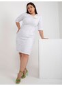Fashionhunters Bílé elegantní šaty velké velikosti s 3/4 rukávy